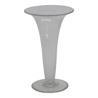 Etched Glass Trumpet Vase Vintage Art Deco Style Slender Glassware 4772b For Sale