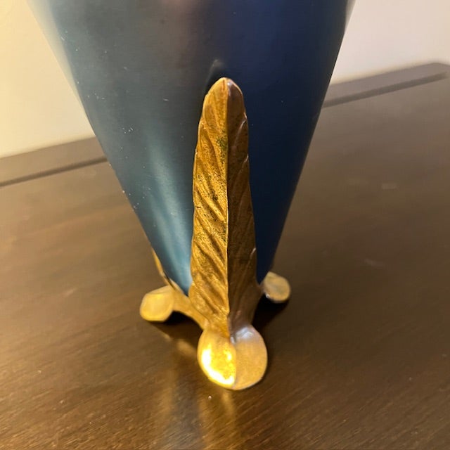 1930s Vintage McClelland Barclay Blue Coated Copper Vase With Bronze Base For Sale - Image 5 of 8