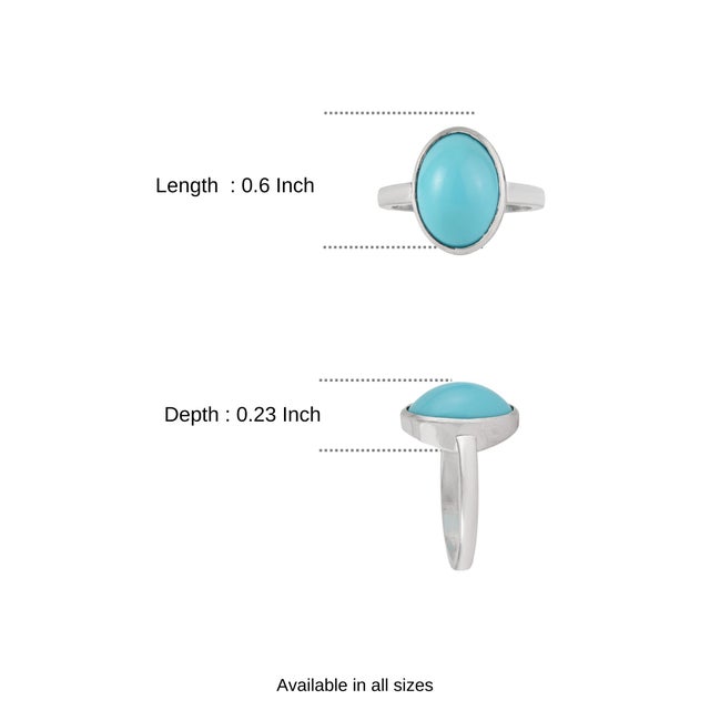 Minimalist 4.7 Ct Oval Turquoise Bezel Set Solitaire Ring in 925 Sterling Silver Size 5 For Sale - Image 11 of 15