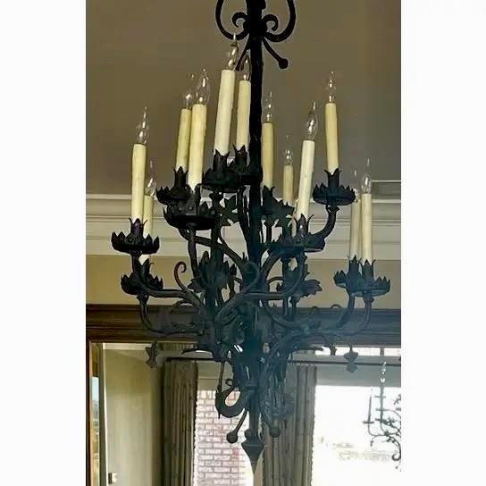 Mid-Century Modern Mid 20th Century Large Mid-Century Wrought Iron Chandelier With Leaf Details For Sale - Image 3 of 4