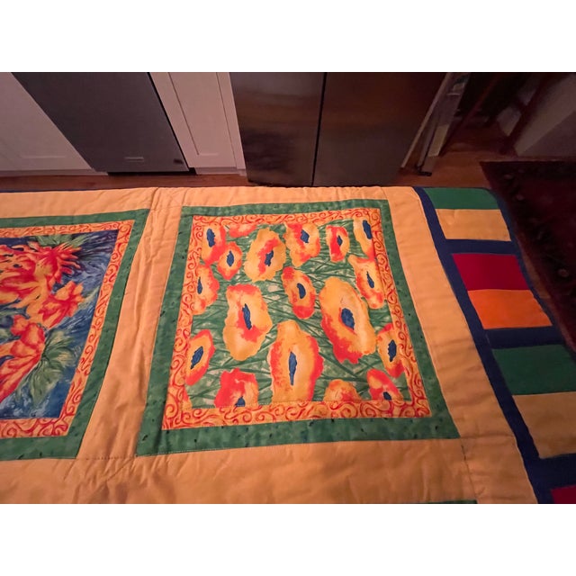 1980s 1980s Folk Art Handmade Geometric Design Quilt For Sale - Image 5 of 6
