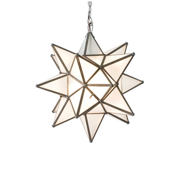 Rustic Matthew Izzo Home 20" Frosted Glass Moravian Star Pendant Light With Oxidized Metal Trim For Sale - Image 3 of 3