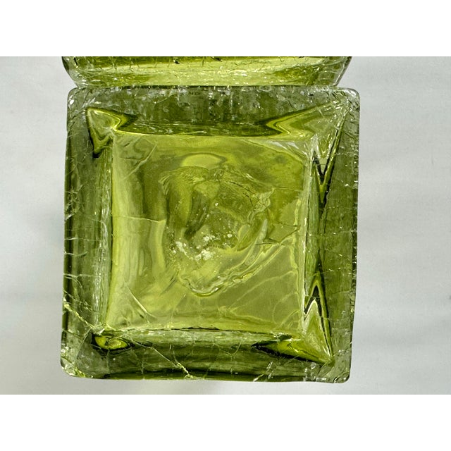 Glass Mid 20th Century Art Glass Pale Yellow Green Crackle Glass Rectangular Vases - a Pair For Sale - Image 7 of 9