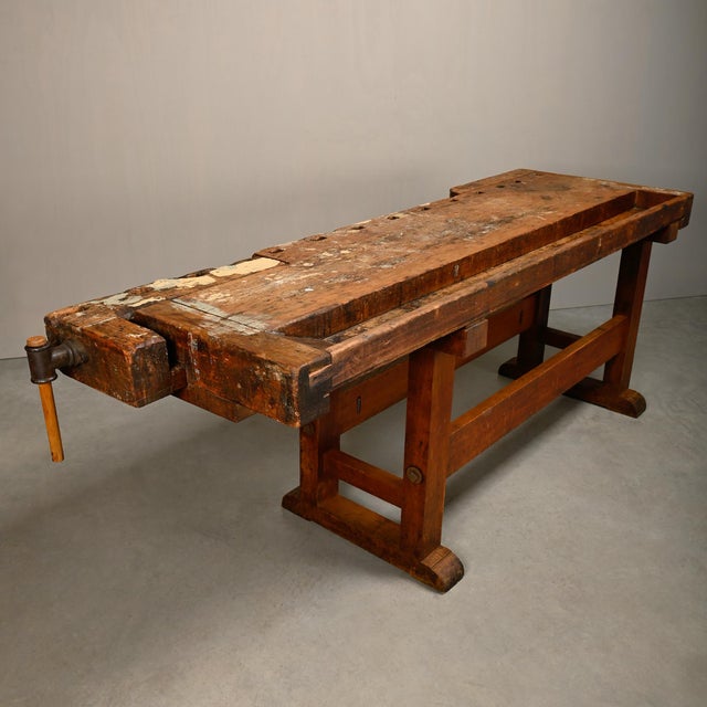 Vintage Industrial Rustic Carpenter's Workbench in Wood, 1950s For Sale - Image 17 of 18