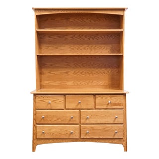 Ragazzi Furniture Solid Oak Early American Country 52" Dresser W. Bookcase Hutch - Made in Quebec For Sale