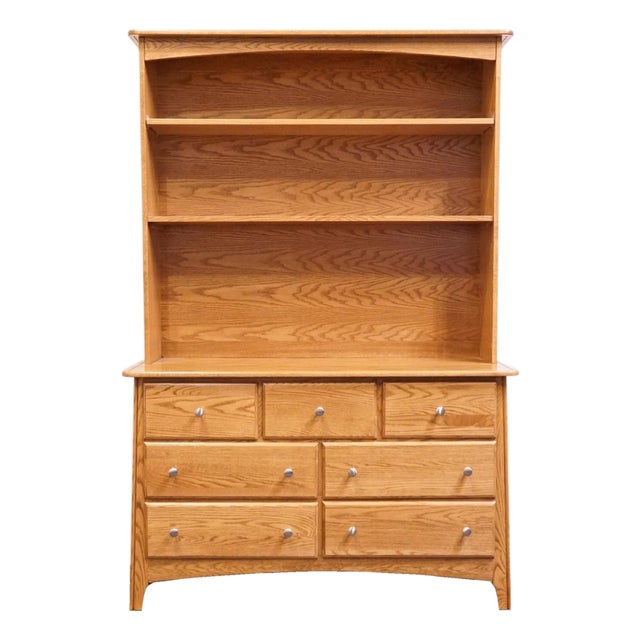 Ragazzi Furniture Solid Oak Early American Country 52" Dresser W. Bookcase Hutch - Made in Quebec For Sale