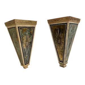 Eglomise & Wood Antique Wall Brackets -A Pair