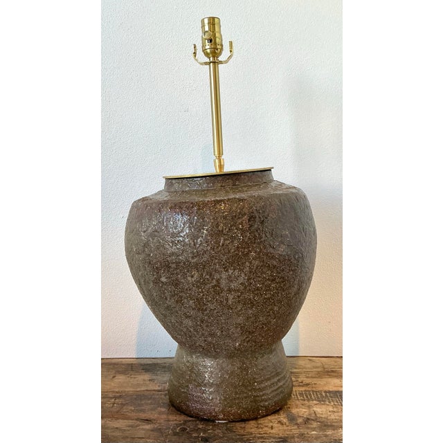 Vintage Biomorphic Glazed Terracotta Lamp For Sale - Image 10 of 12