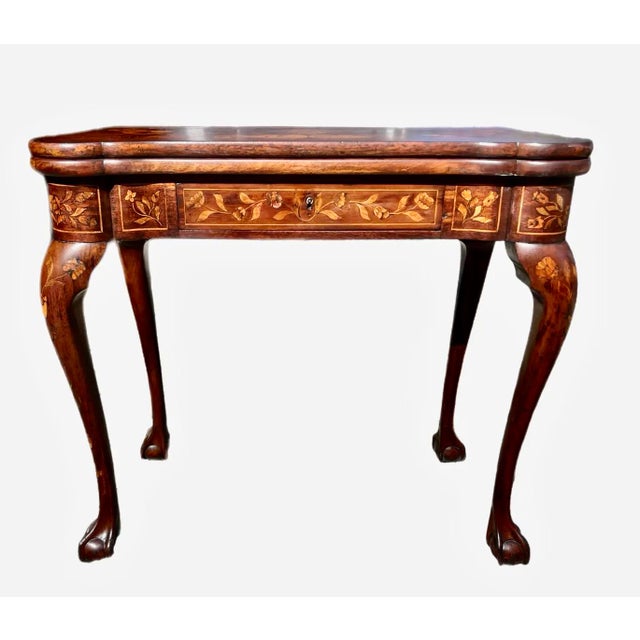 Mid 18th c. Dutch mahogany card table with satinwood inlay. Table opens to a rare original playing surface -- most of...