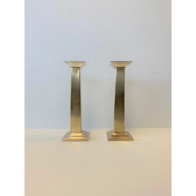 Gold 1980s Neoclassic Column Candlesticks - a Pair For Sale - Image 8 of 9