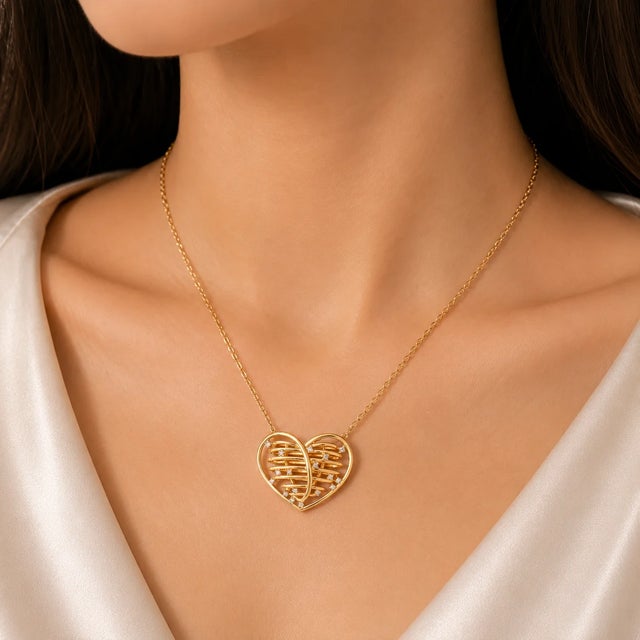 Contemporary Late 20th Century 14K Matte Yellow Gold Huge Wired Diamond Heart Pendant For Sale - Image 3 of 3