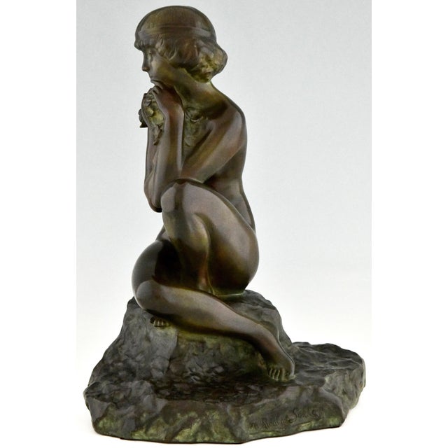 Maxime Real Del Sarte, Art Deco Sculpture, Seated Nude with Flowers, France, 1920s, Bronze For Sale - Image 6 of 12
