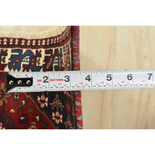 Yalameh Rug 3'5'' X 5'1'' Red Wool Vintage Tribal Hand-Knotted Oriental Carpet For Sale - Image 11 of 13