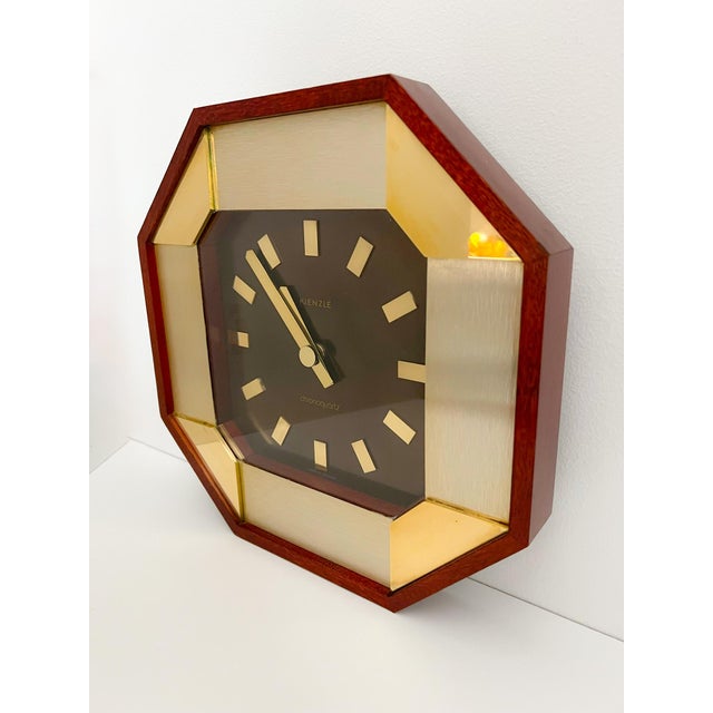 Mid-Century Modern Kienzle Chronoquartz Wall Clock in Teak and Brass from Kienzle International, 1970s For Sale - Image 3 of 10