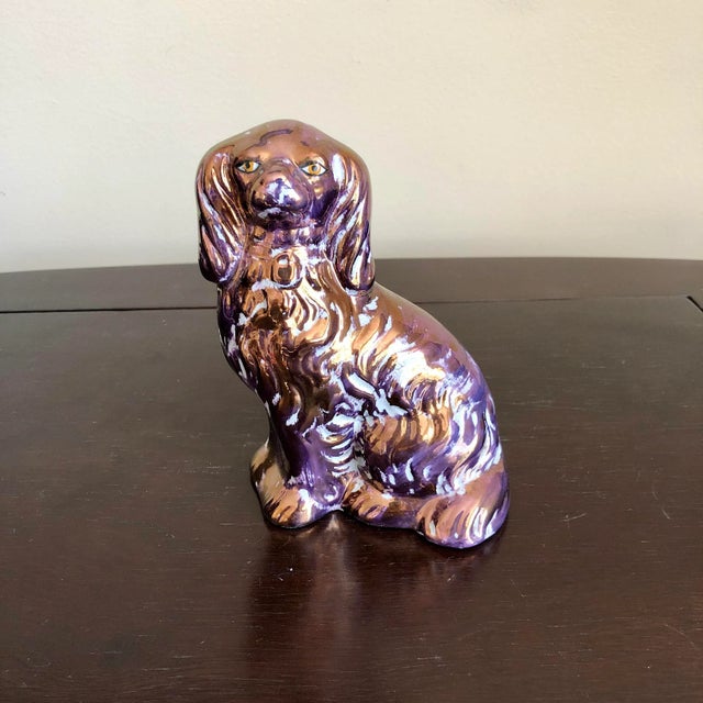 Staffordshire Antique Purple Lusterware Staffordshire Spaniels- a Pair For Sale - Image 4 of 10