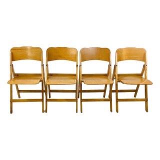 1950s Vintage Boho Chic Art Deco Arts & Crafts Maple Folding Chairs - Set of 4 For Sale
