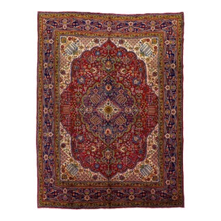 1950s VintageTRed Persian Tabriz Handmade Wool Rug For Sale