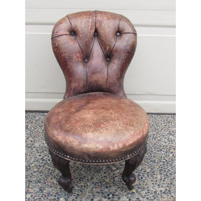 English Country Home Antique English Leather Child’s Chair For Sale - Image 4 of 17