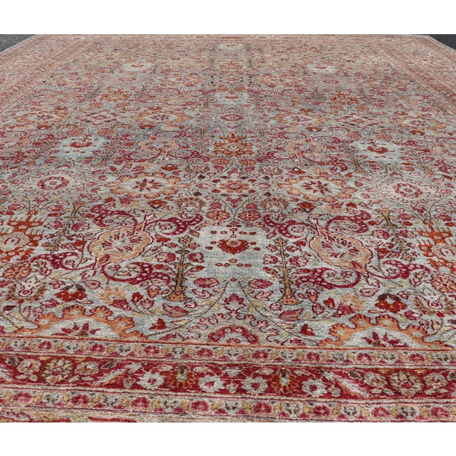 Ornate floral pattern Khorassan antique Persian rug in burgundy and grey, Keivan Woven Arts / rug EMA-7514, country of...