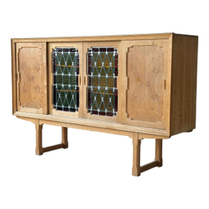 1960s Danish Carved Oak Brutalist Wood Sideboard