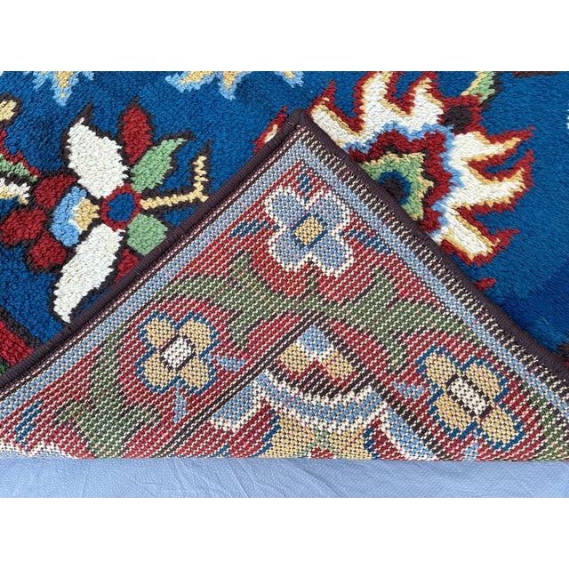 Blue Moroccan Art Deco Hand-Knotted Wool Rug - 7'5" X 4'2" For Sale - Image 9 of 10