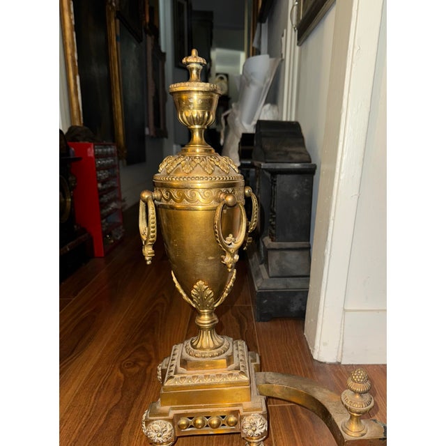 19th Century 19th Century Pair of French Gilt Bronze Fireplace Chenets/Andirons For Sale - Image 5 of 6