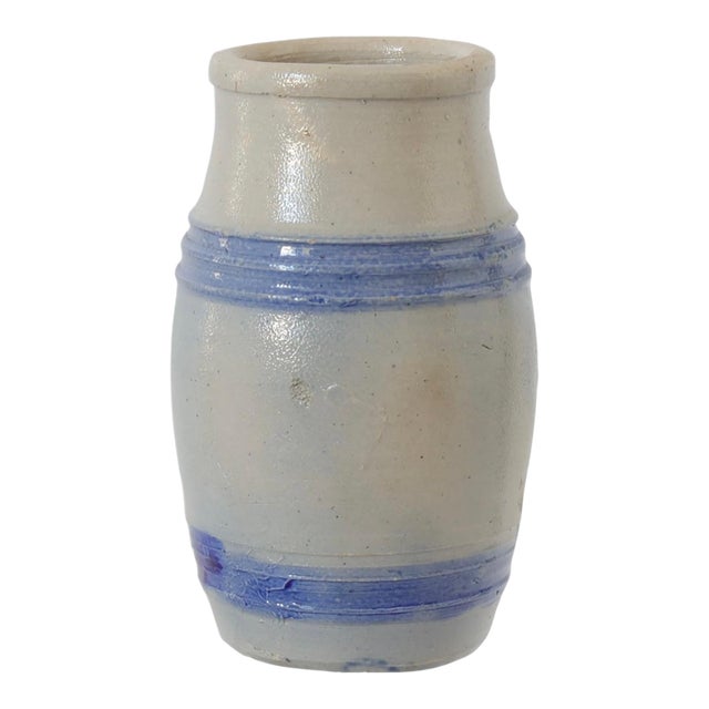 Antique French Blue-Banded Mustard Pot For Sale