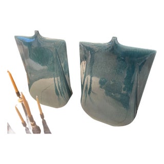 Pair of Global Views Tall Kimono Vase in Teal For Sale