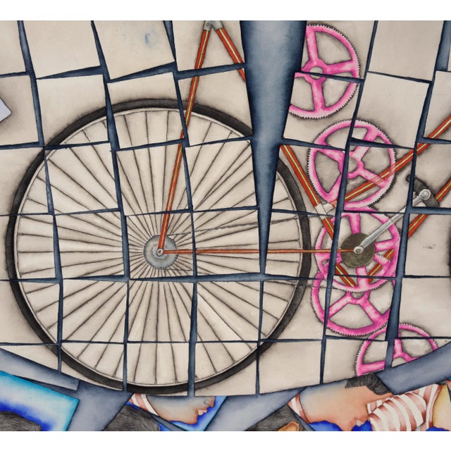Abstract "La Birula De Nenuca" the Bicycle of Nenuca - Original Watercolor Painting by Marco Antonio Bustamante Underwood For Sale - Image 3 of 9