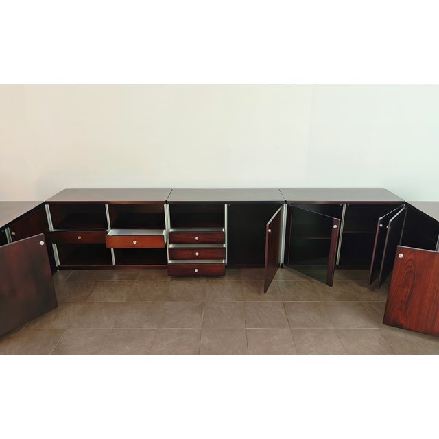 Italian Modular Furniture in Wood, Aluminum, and Glass attributed to Vittorio Introini, 1970s For Sale - Image 17 of 18
