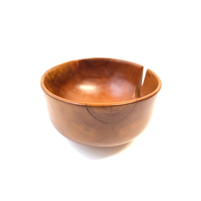 Contemporary Hand Turned Hardwood Yew Yarn Bowl For Sale - Image 3 of 8