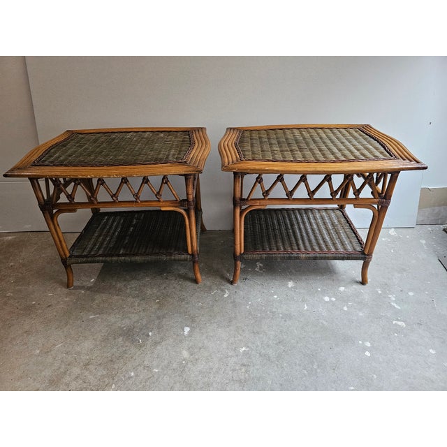 Mid 20th Century Bohemian Grange Style Bamboo & Rattan Console Table and Coffee and End Table Set For Sale - Image 10 of 10