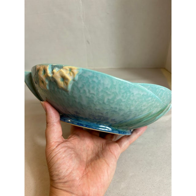1940s Vintage 1948 Roseville Pottery Wincraft Blue Console Bowl For Sale - Image 5 of 9