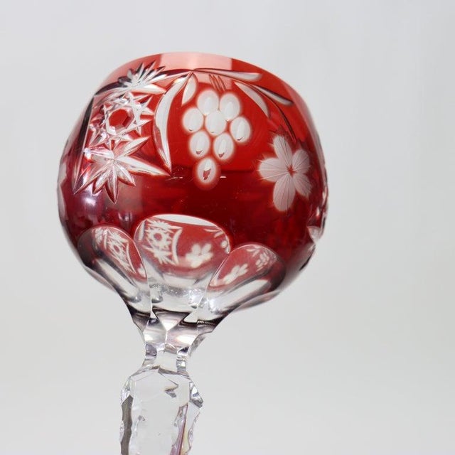 Pair Antique Bohemian Floral & Grape Cut to Clear Crystal; Amethyst & Cranberry For Sale - Image 4 of 5
