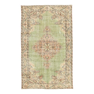 Mid 20th Century Green Vintage Turkish Oushak Rug For Sale