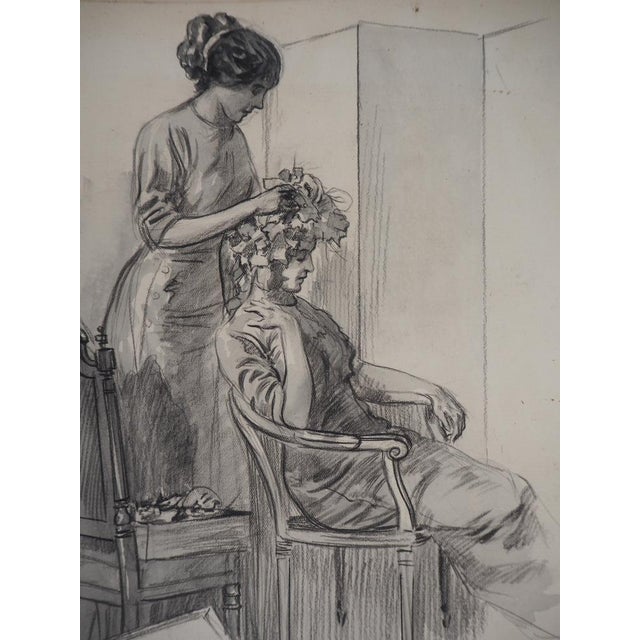 Alméry LOBEL-RICHE (1880-1950) Chez la coiffeuse, c. 1920 Original drawing in Indian ink over pencil strokes and stump....
