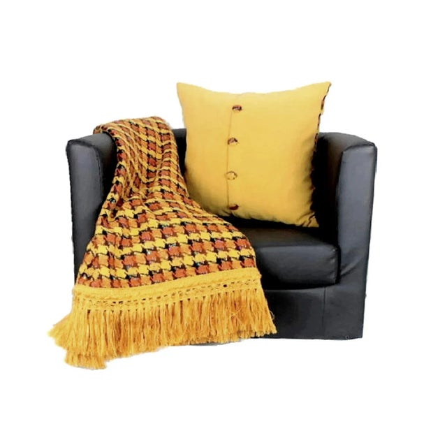 1960s Handwoven Plaid Wool & Alpaca Buttoned Pillow Cover With Tassel Fringe - a Pair For Sale - Image 6 of 13