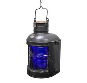 A Ward Hendrickson Marine Masthead Ship Lantern Cobalt Blue Lens Hanging Fixture