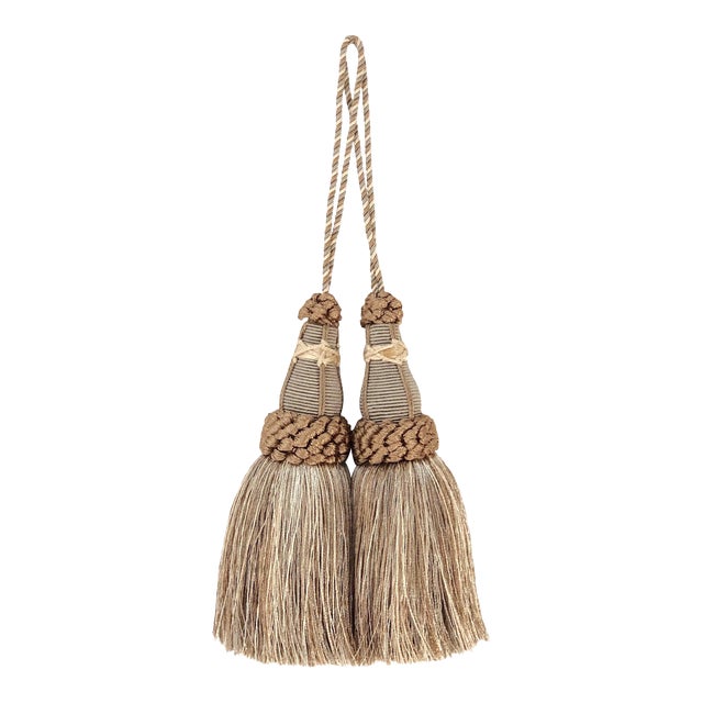 Sage Green Key Tassels With Looped Ruche - a Pair For Sale