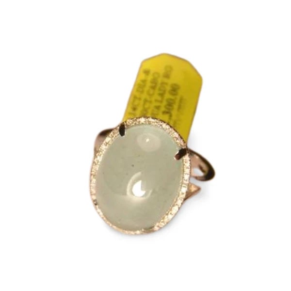 Art Deco 14K White Gold Aquamarine Cabochon Diamond Cocktail Ring Estate For Sale - Image 3 of 3