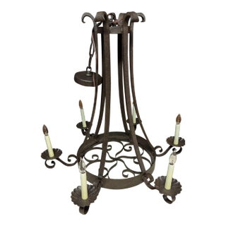 1960s Wrought Iron Castle Chandelier For Sale