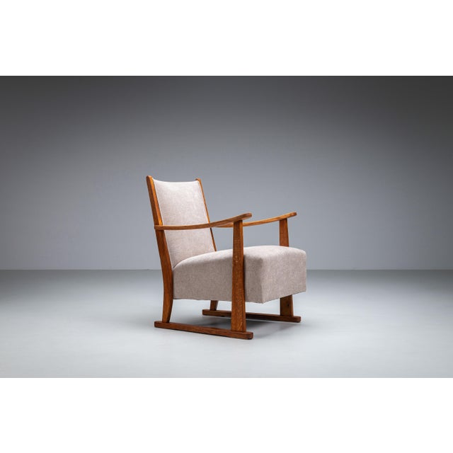 Mid-Century Modern Oak Armchair with Curved Armrests, 1940s For Sale - Image 3 of 17