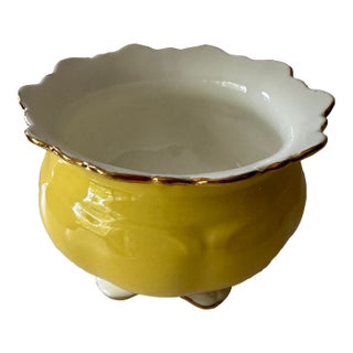 Aynsley Bone China Footed Cachepot — Canary Yellow & Gold, Est. 1775, England For Sale