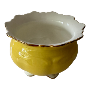 Aynsley Bone China Footed Cachepot — Canary Yellow & Gold, Est. 1775, England