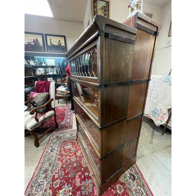 American Antique 4 Stack Oak Barrister Bookcase With Drawer by the Globe Wernicke Co. For Sale - Image 3 of 4