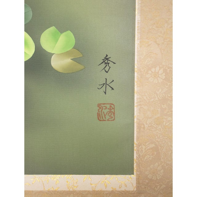 "Egrets and the Moon" by Kawamura Shusui, Showa Era Japanese Silk Scroll Painting For Sale - Image 14 of 18