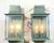 A striking pair of vintage solid brass and copper wall lanterns featuring a rich, verdigris green patina and classic...