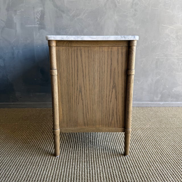 Mid-Century Modern Marie Classic White Oak 3 Drawer Night Stand With White Marble Top Montana Brown For Sale - Image 3 of 14