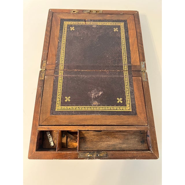 Late 19th Century Late 19th Century English Campaign Brass-Bound Mahogany Writing Slope/Travel Desk For Sale - Image 5 of 9