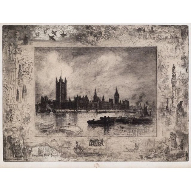 Printmaking Materials Felix Buhot (French, 1847–1898) Westminster Palace London Etching 1884 Framed For Sale - Image 7 of 7